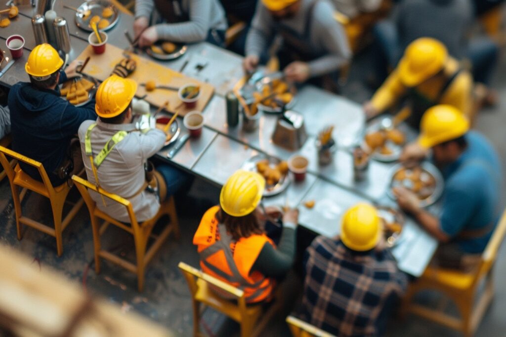 Bouwvakker eten in schaftwagen