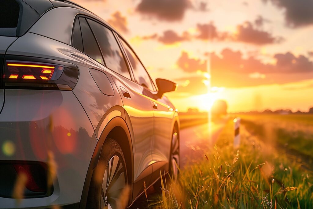 Auto in de ochtendzon in Nederland